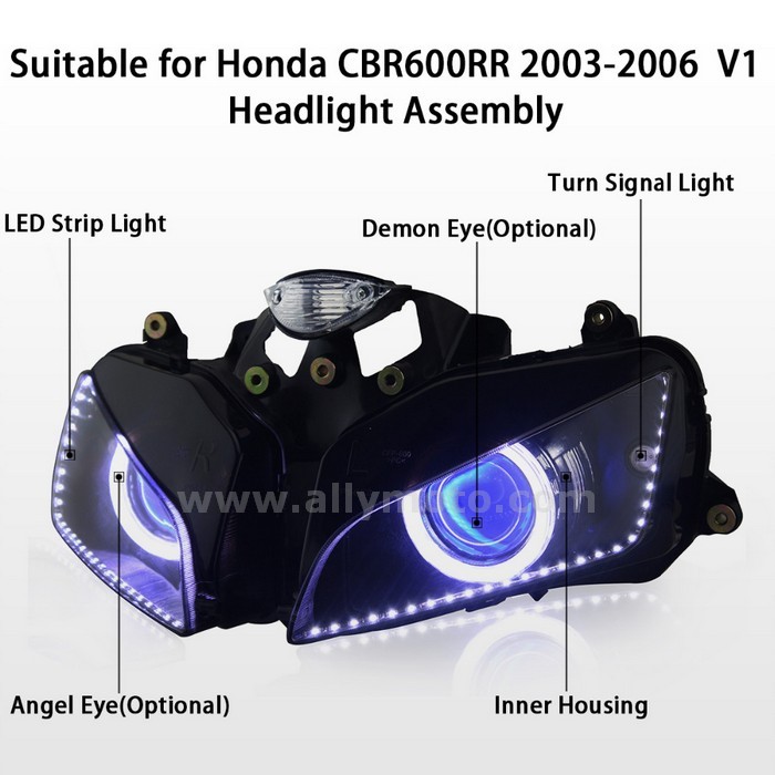 040 Headlight Angel Eye Hid Honda Cbr600Rr 2003 2004 2005 2006 Motorbike Lighting Lamp-5